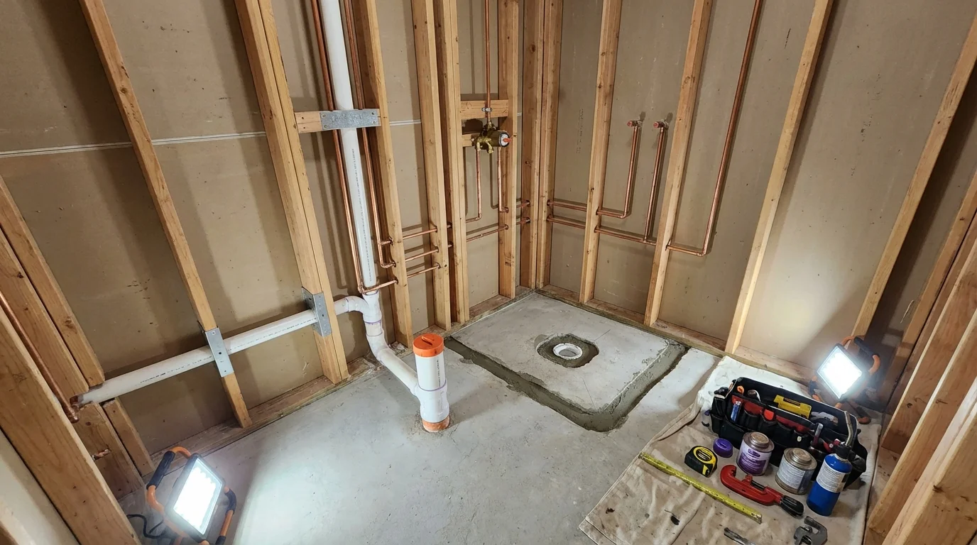 Bathroom rough-in plumbing during remodel by Johns Plumbing LLC in Maricopa