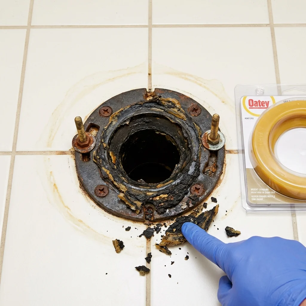 Failed wax ring showing water seepage at the base of a toilet in a Maricopa, AZ home