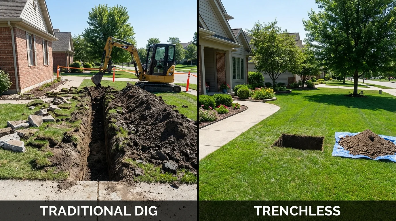 Trenchless sewer repair with minimal yard damage versus traditional excavation in Maricopa, AZ
